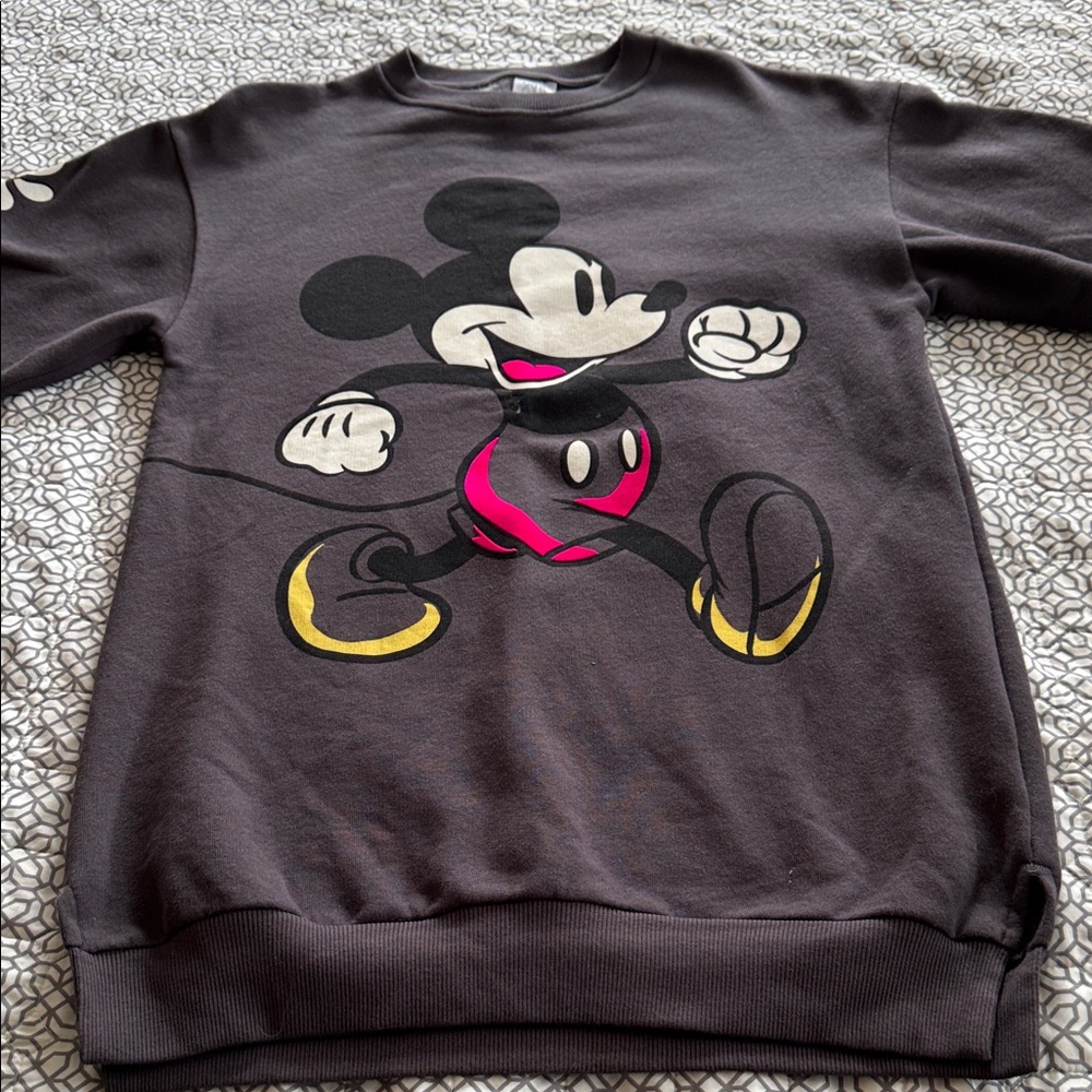 Disney Mickey Mouse Sweatshirt Charcoal with Red and Yellow Accents